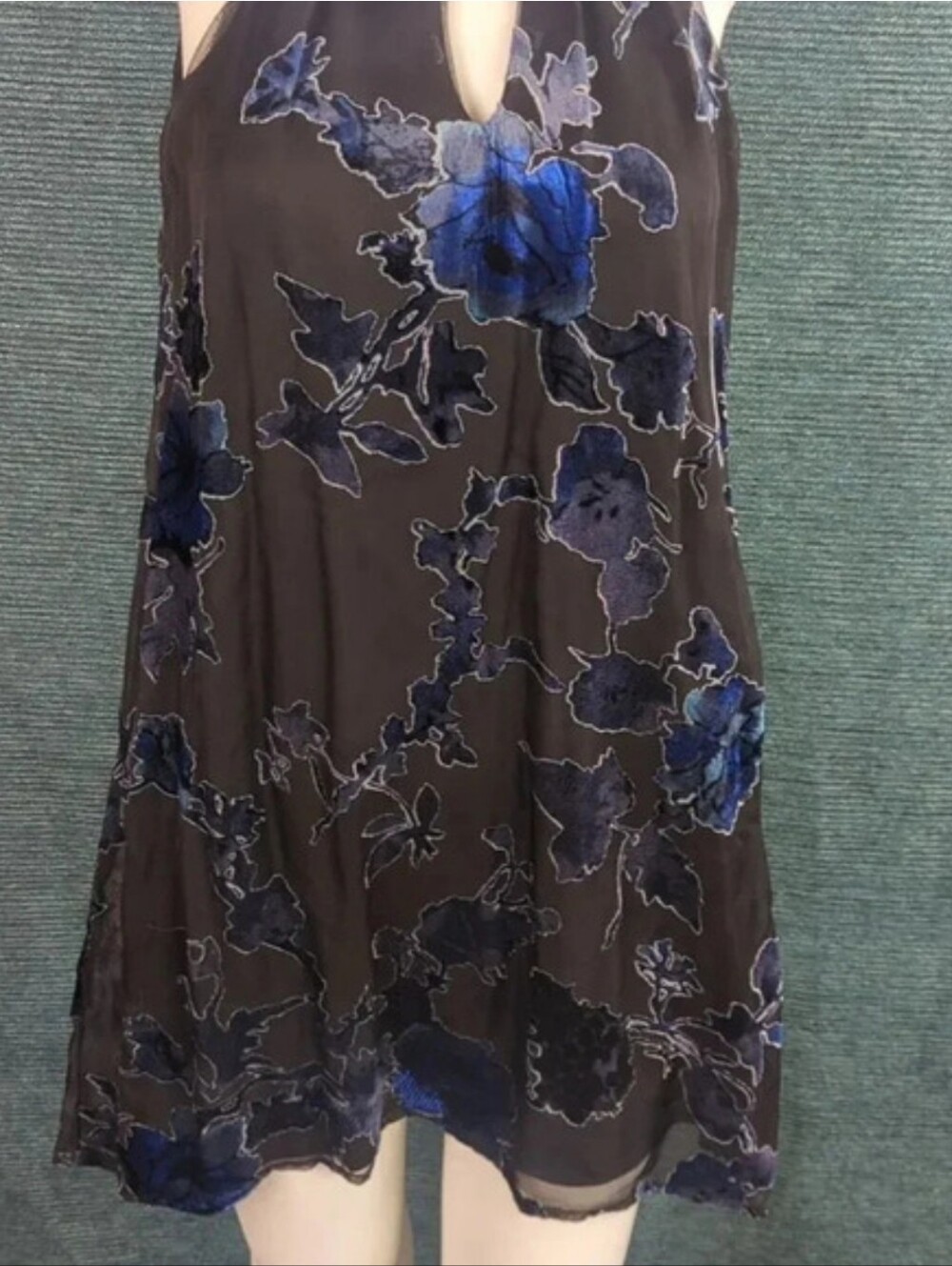 As U Wish Gigi Trapeze Swing Dress, Burned Out Velvet Blue On Black - Picture 5 of 14